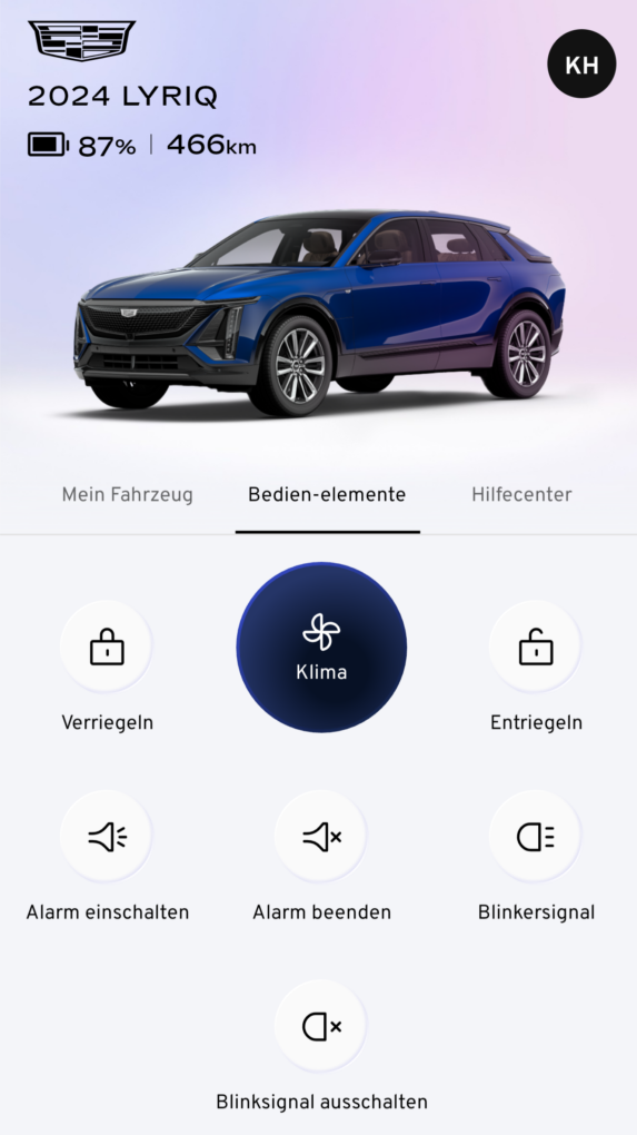 Cadillac Lyriq App Startbildschirm